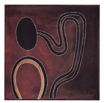 Rover Thomas Joolama, Yari country, 1984, earth pigments and natural binder on plywood, 104 x 105 cm, Ebes Collection

